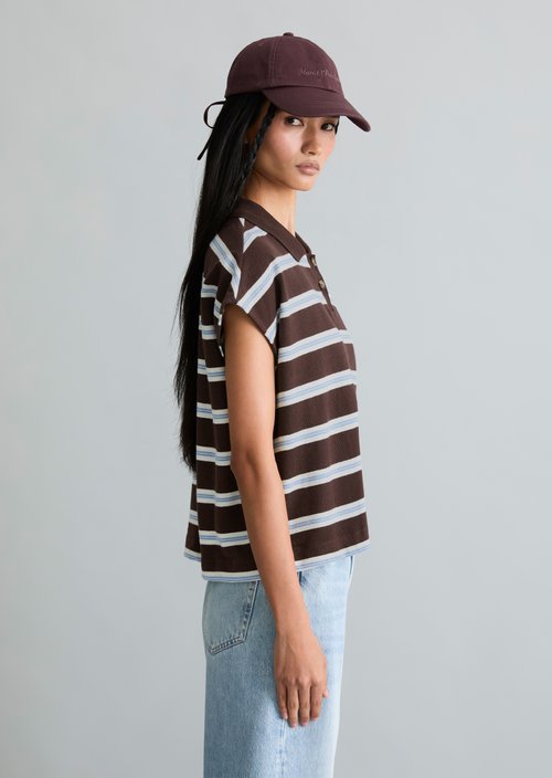Striped polo shirt wide — Dark Brown