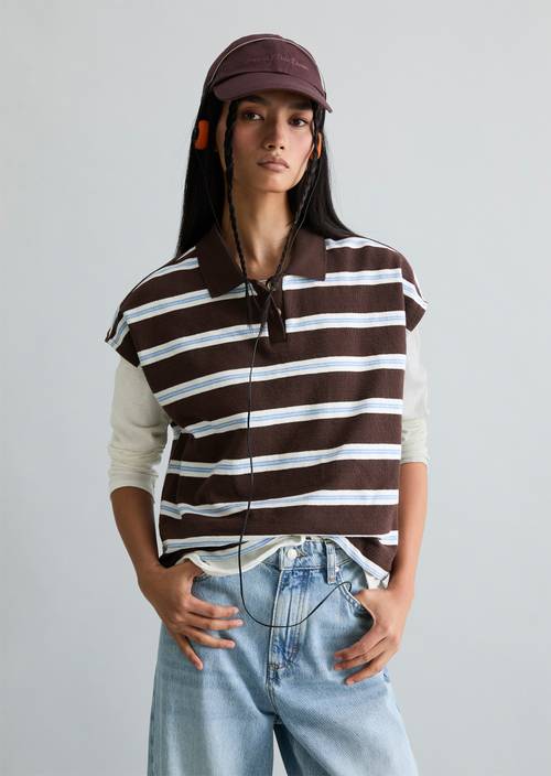 Gestreiftes Poloshirt wide Dark Brown in Frontalansicht
