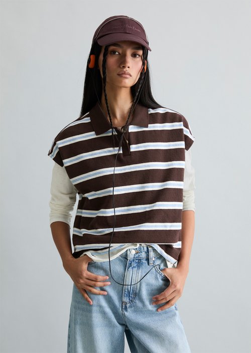 Striped polo shirt wide — Dark Brown