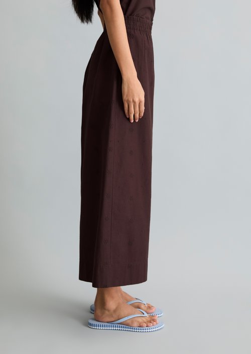 Broderie anglaise trousers wide — Burnt Aubergine