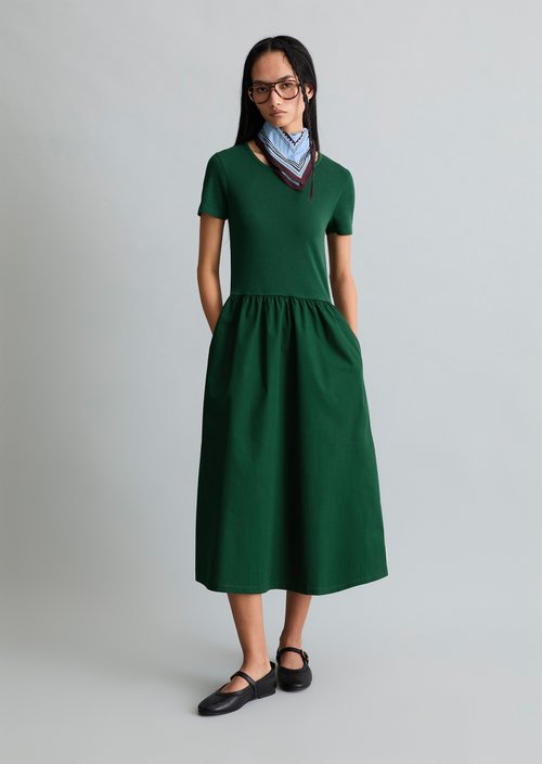 Jersey dress flared — Rich Emerald