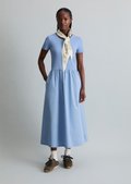 ワンピース Cotton Jersey Flared Dress Jersey dress flared with cotton poplin skirt - blue | Jersey