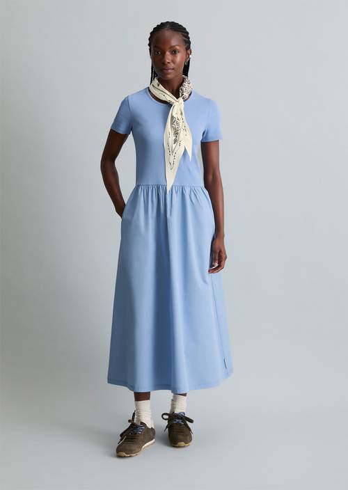 Jersey dress flared with cotton poplin skirt