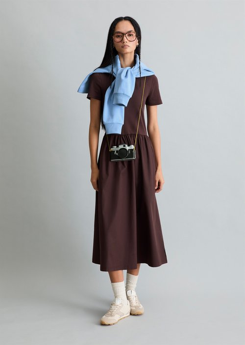 Jersey dress flared — Burnt Aubergine