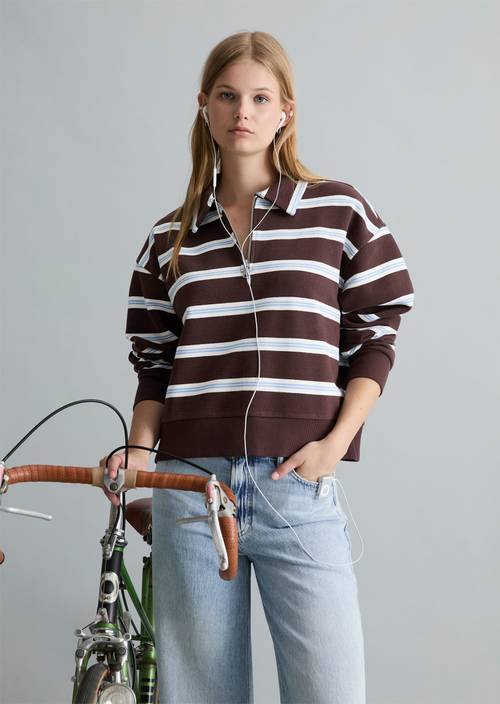 Polo-Sweatshirt relaxed Dark Brown in Frontalansicht