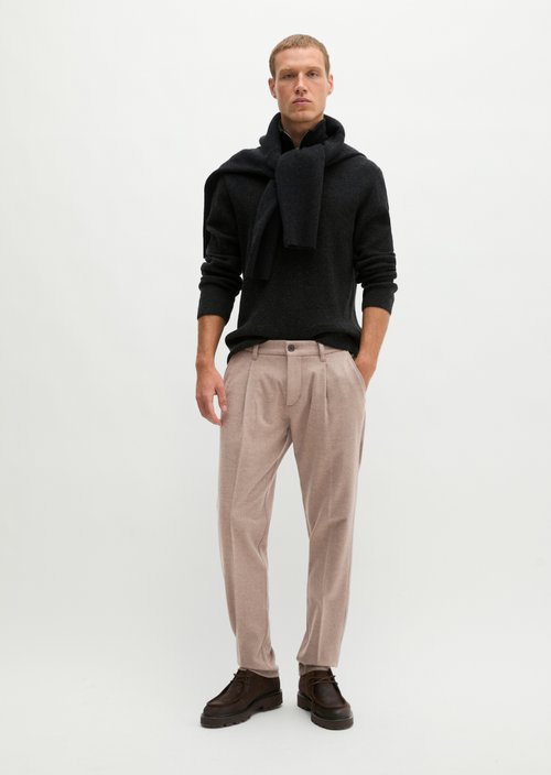 Pants Model Osby Jogger pleats tapered — Medium Brown Melange