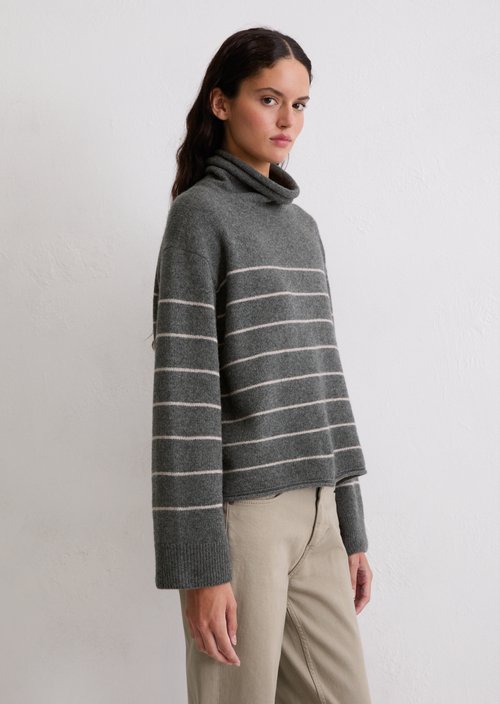 Striped turtleneck sweater relaxed — Medium Grey