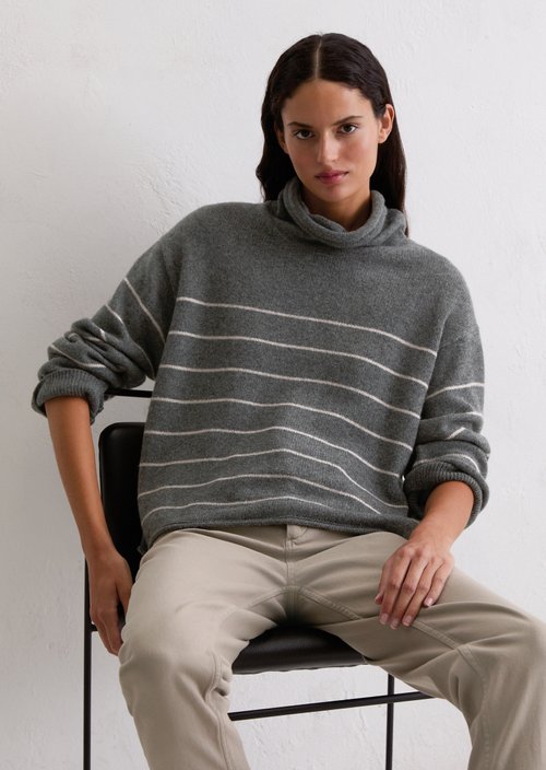 Striped turtleneck sweater relaxed — Medium Grey