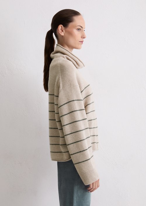 Striped turtleneck sweater relaxed — Light Beige