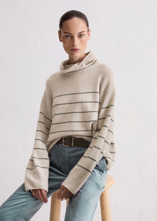 Striped turtleneck sweater relaxed — Light Beige