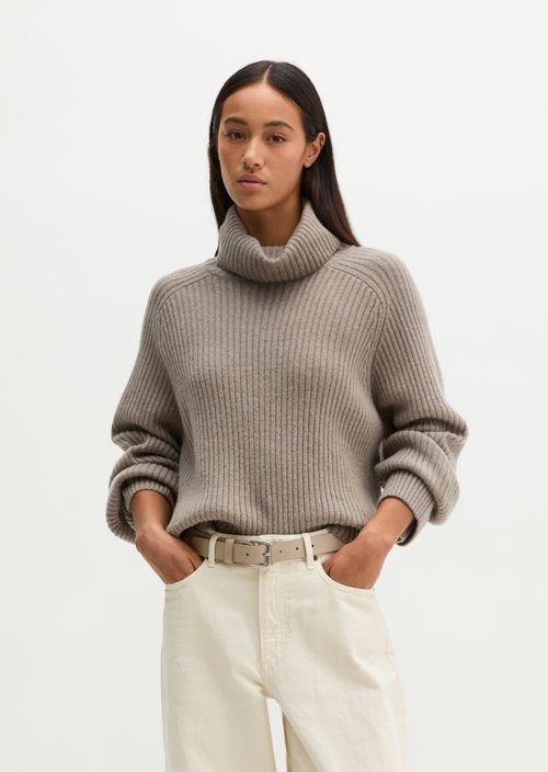 Ribbed turtleneck sweater loose — Stone Taupe Melange