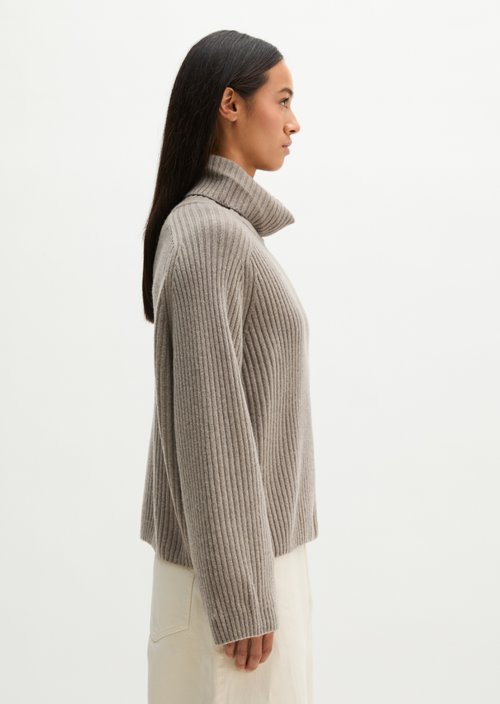 Ribbed turtleneck sweater loose — Stone Taupe Melange