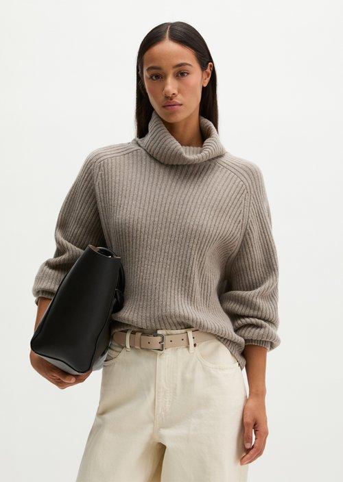 Ribbed turtleneck sweater loose — Stone Taupe Melange