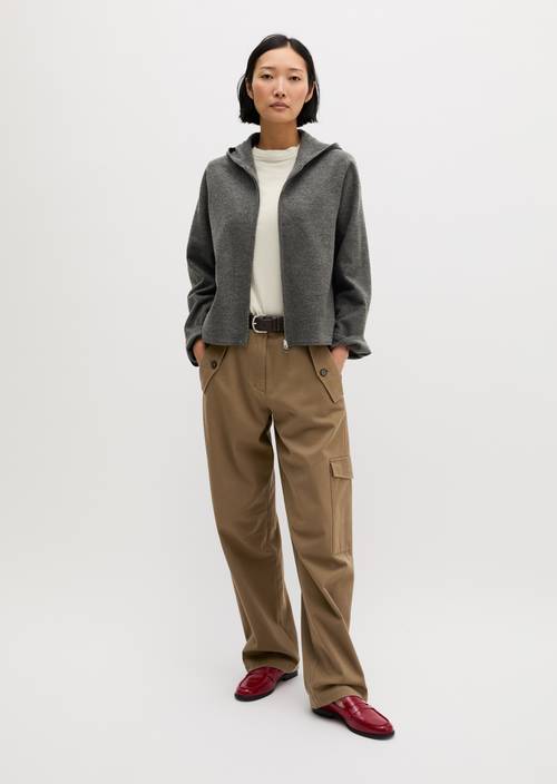 Zip cardigan loose Middle Grey Melange in front view