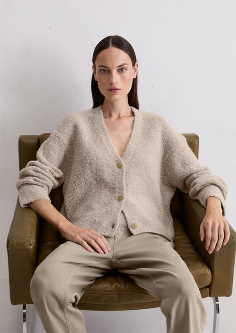 Marc O'Polo Bouclé-Cardigan regular, Damen, beige, Gr. s, 42% Schurwolle, 25% Polyacryl, 19% Alpaka, 13% Polyamid, 1% Elasthan