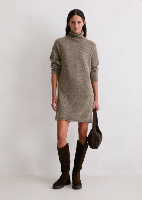 Marc O'Polo Tweed-Pulloverkleid regular, Damen, braun, Gr. 46, 60% Wolle, 20% Viskose, 20% Polyamid