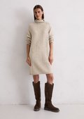 Tweed sweater dress regular made from a virgin wool mix - beige