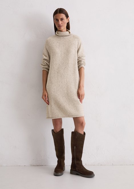 Marc O'Polo Tweed-Pulloverkleid regular, Damen, beige, Gr. 46, 60% Wolle, 20% Viskose, 20% Polyamid