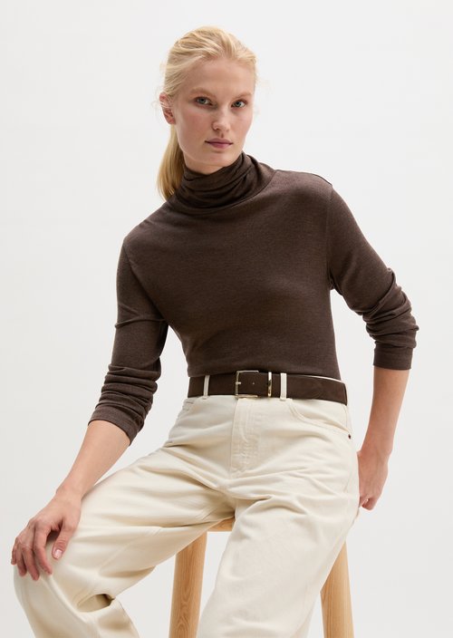Regular turtleneck longsleeve — Shaded Brown Melange