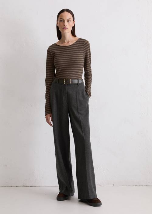 Gestreepte longsleeve regular Dark Brown in vooraanzicht