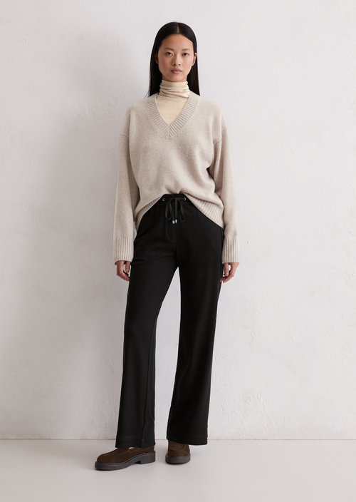 Twill jersey trousers wide — Black