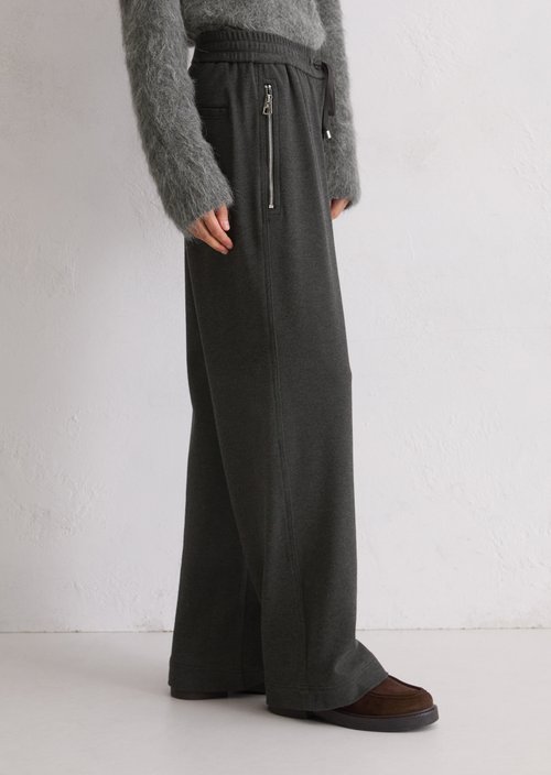 Twill jersey trousers wide — Night Grey Melange