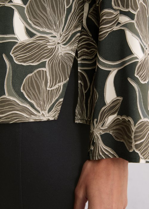 Print blouse shirt loose — Dark Brown
