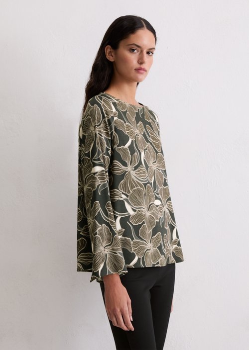Print blouse shirt loose — Dark Brown