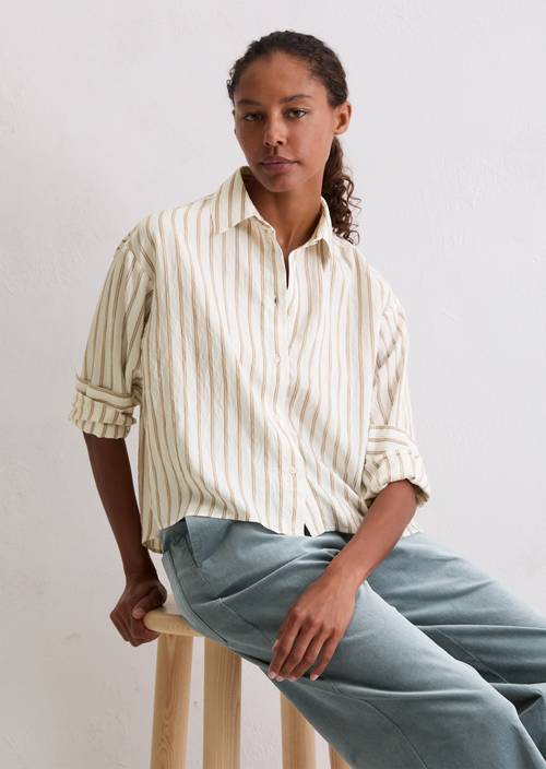 Gerimpelde gestreepte blouse relaxed cropped Offwhite in vooraanzicht
