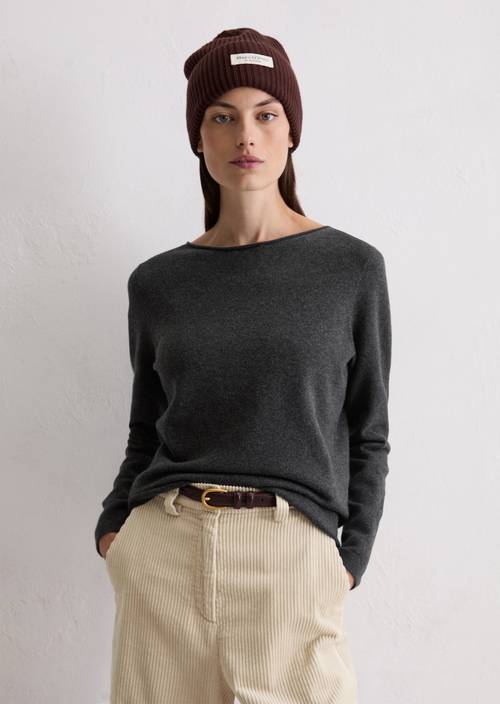 Basic gebreide trui regular Dark Grey Melange in vooraanzicht