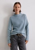 Knitted sweater slim made from organic cotton - blue | Turtle neck