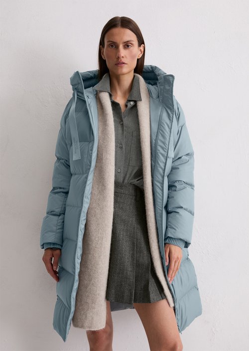 Hooded down coat shaped — Slate Blue