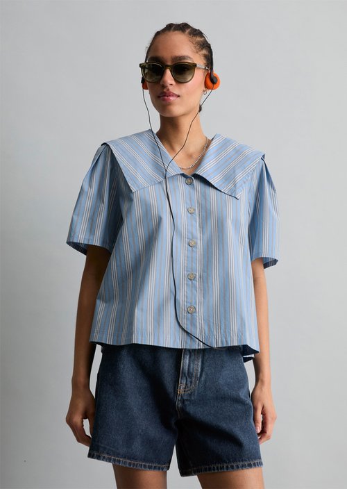 Striped relaxed sailor blouse — Light Blue