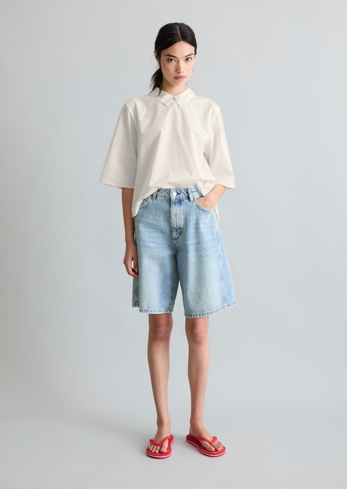 Regular short-sleeved poplin blouse — Silky White