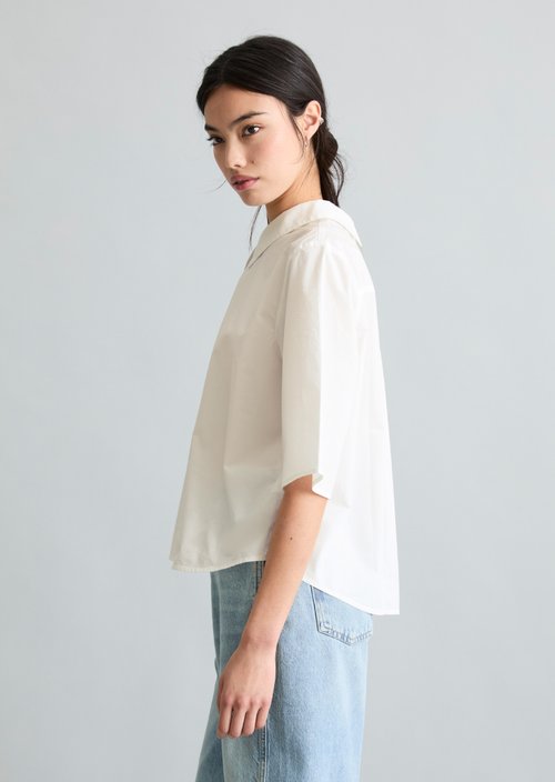 Regular short-sleeved poplin blouse — Silky White