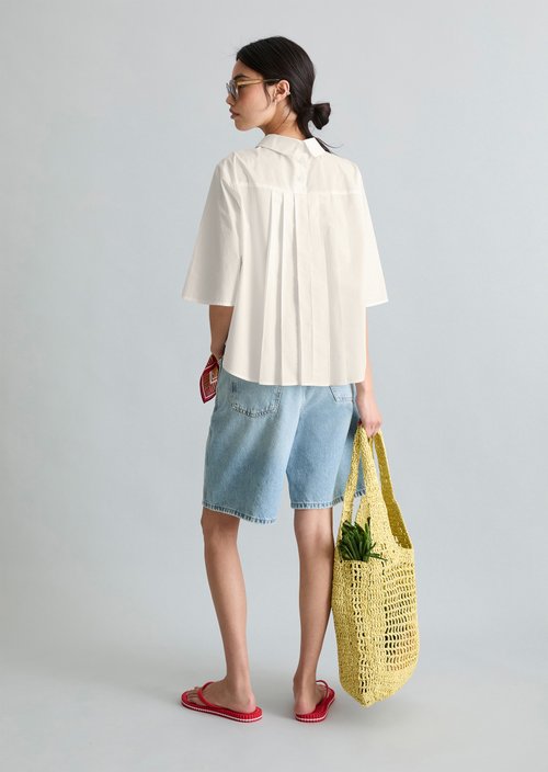 Regular short-sleeved poplin blouse — Silky White