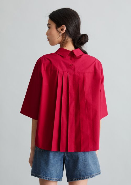 Regular short-sleeved poplin blouse — Vivid Cherry