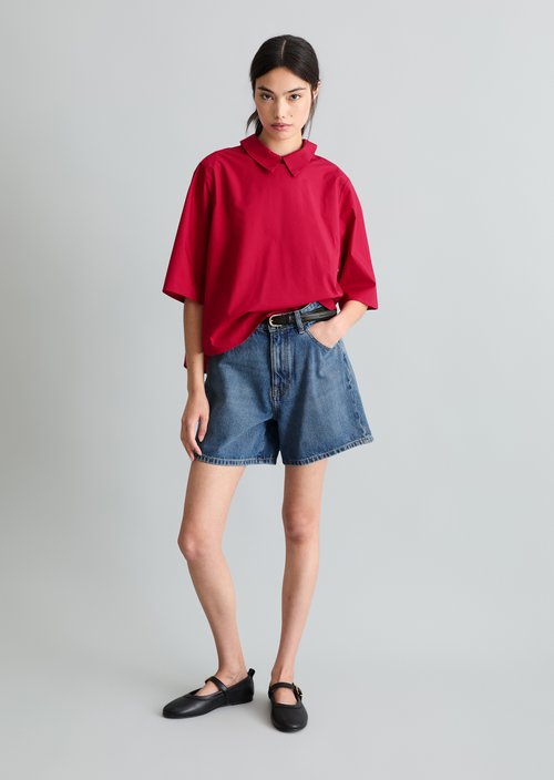 Regular short-sleeved poplin blouse — Vivid Cherry