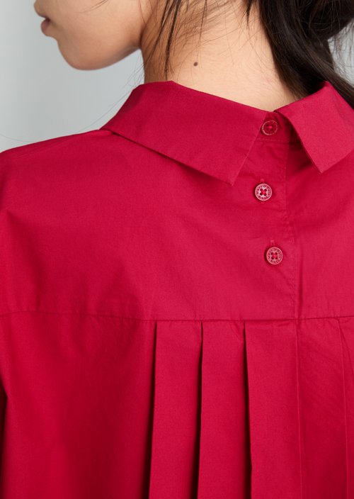 Regular short-sleeved poplin blouse — Vivid Cherry