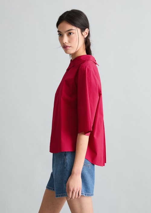 Regular short-sleeved poplin blouse — Vivid Cherry