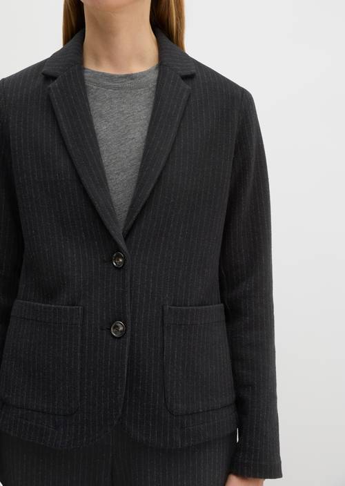 Regular blazer van krijtstreepjersey Dark Grey in detailaanzicht