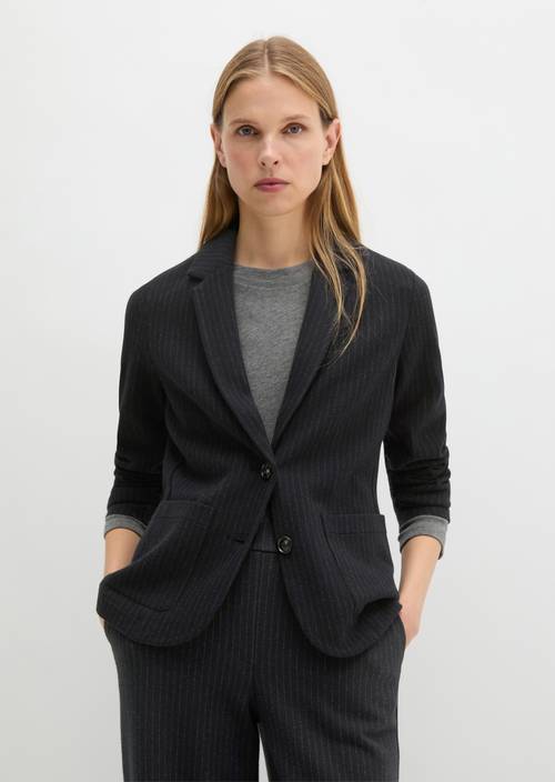 Regular blazer van krijtstreepjersey Dark Grey in vooraanzicht