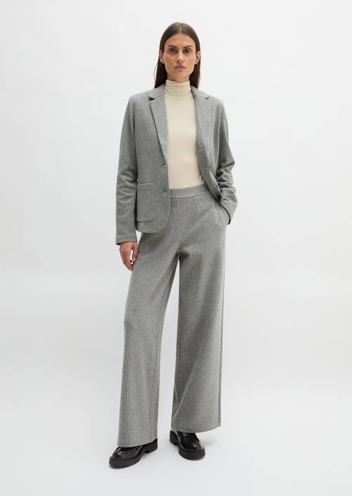 Regular blazer van krijtstreepjersey Light Grey in vooraanzicht