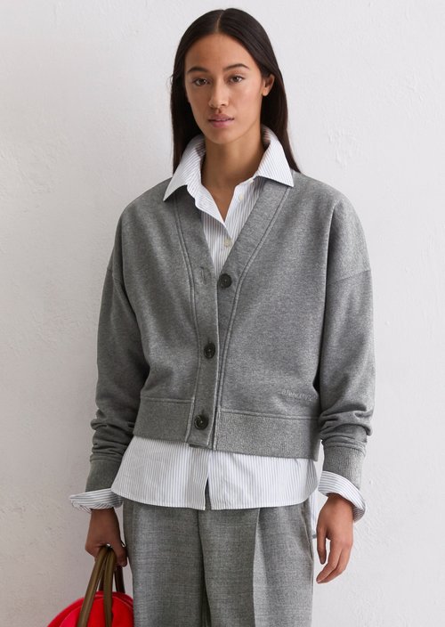 Relaxed sweat cardigan — Warm Granite Melange