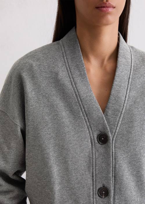 Relaxed sweat cardigan Warm Granite Melange in detail view