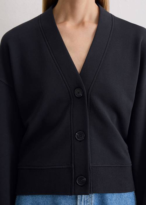 Relaxed sweat cardigan Deep Night Blue in detail view