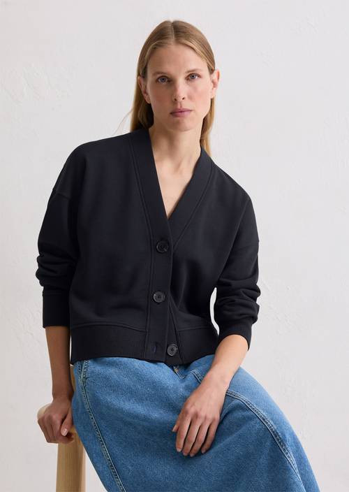 Relaxed sweat cardigan Deep Night Blue in front view