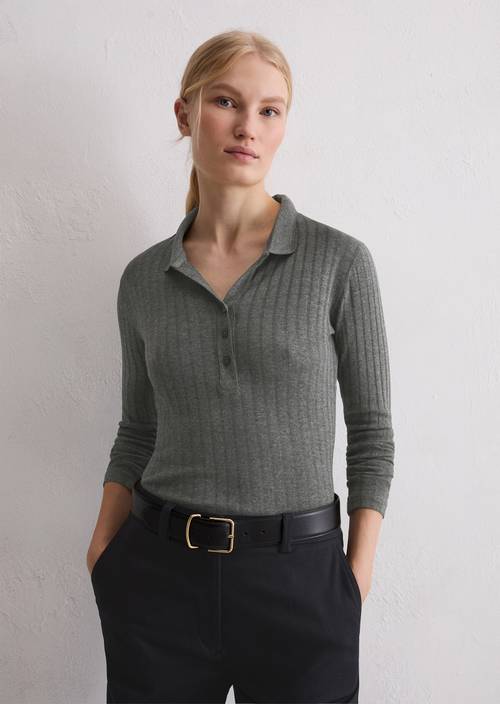 Jersey polo shirt regular Warm Granite Melange in front view