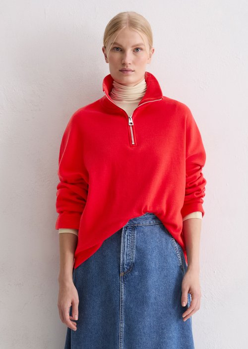 Relaxed half-zip sweatshirt — Bright Red