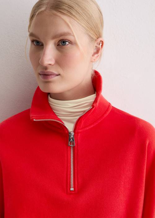Half-Zip-Sweatshirt relaxed Bright Red in Detailansicht